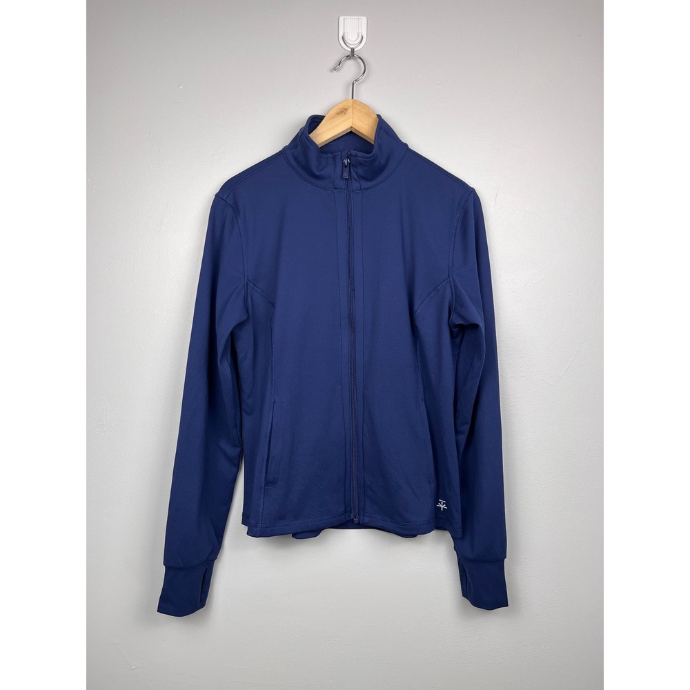 Navy Blue Pilates Jacket S Full Zip Mock Neck Thumbholes Studio Core Yoga